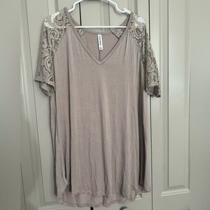 Zenana Taupe Short Sleeve Top w/ Lace Sleeves